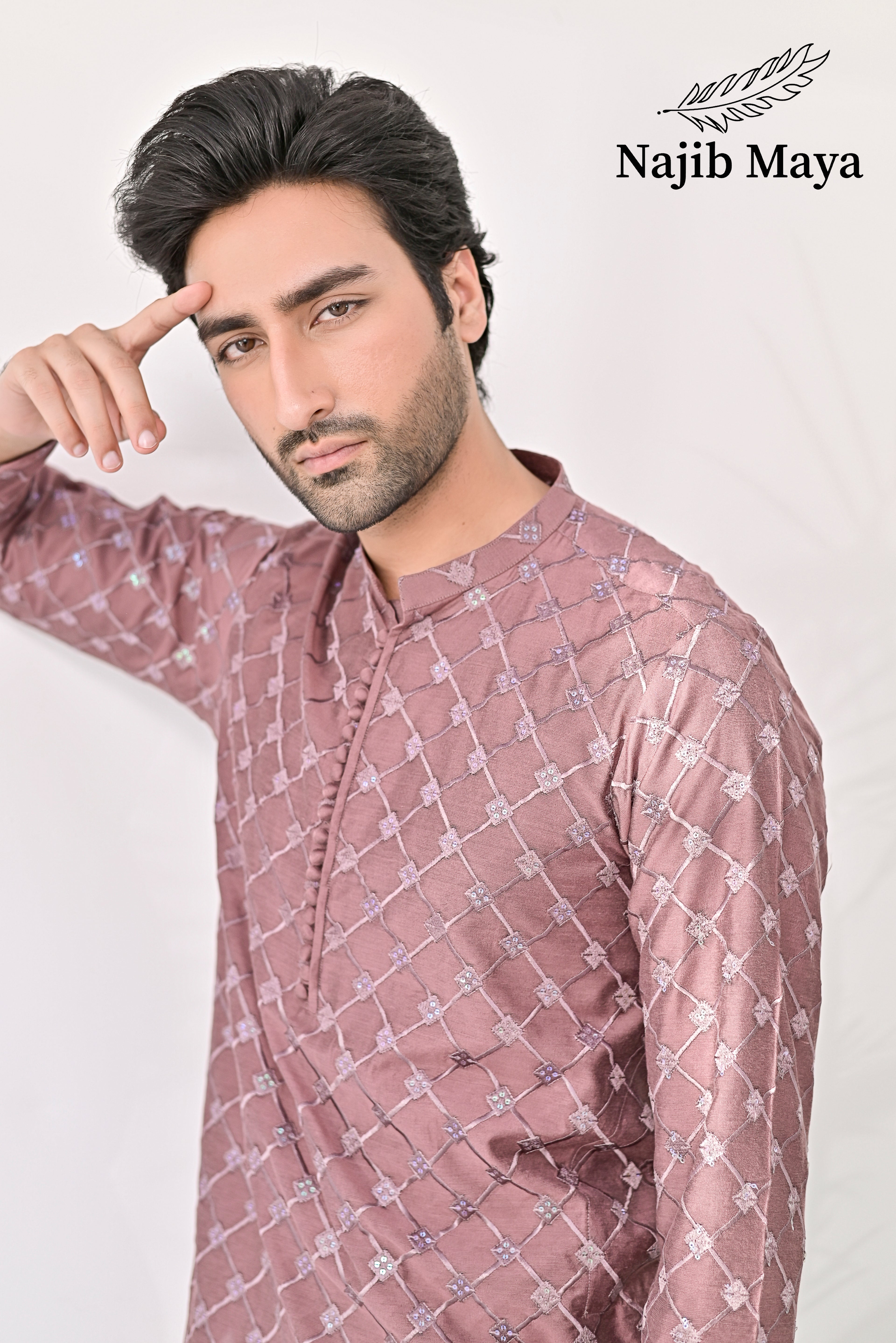 Peach Embroidery Kurta Pajama For Men's
