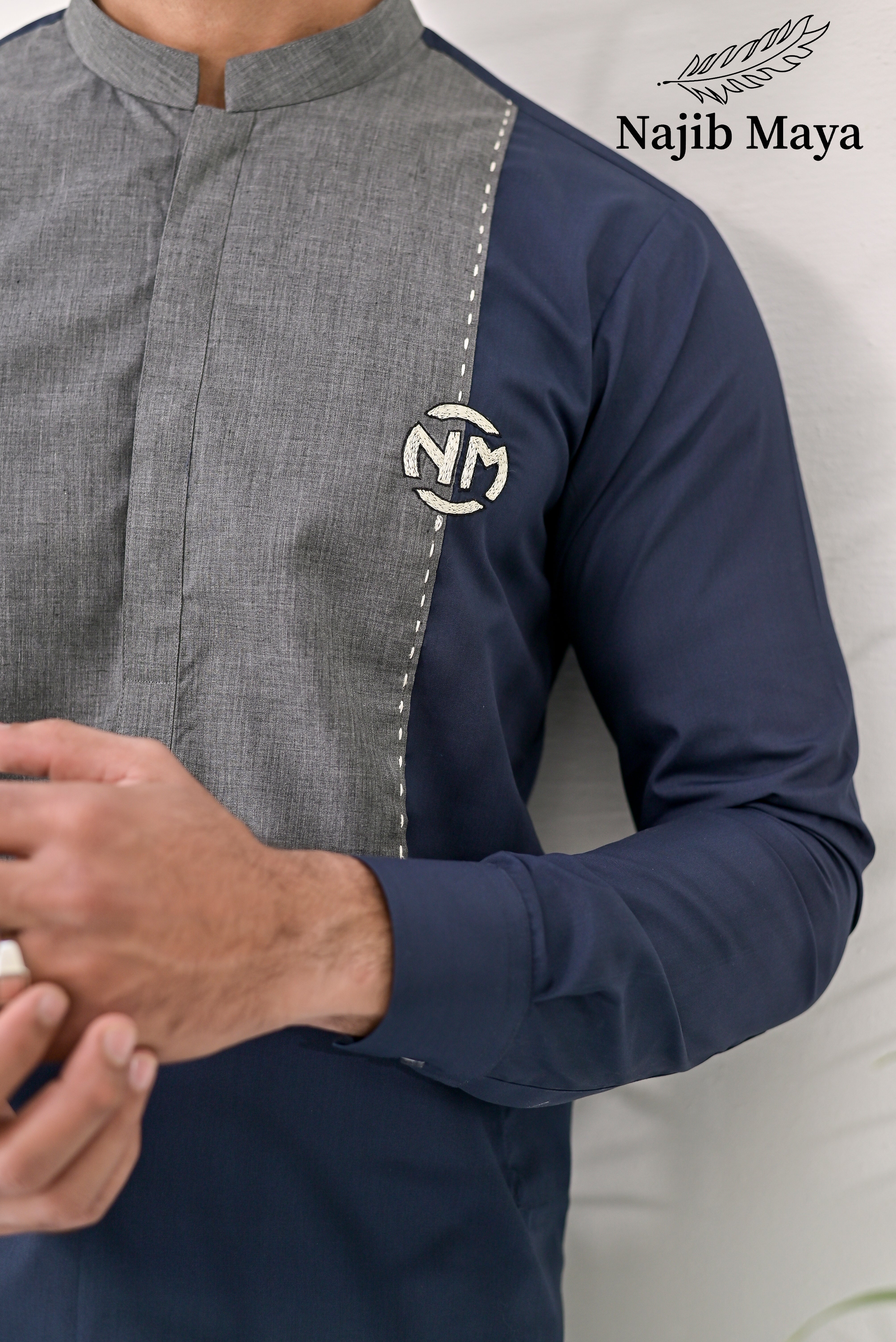 Navy Blue Kurta Pajama For Men's Secondary image