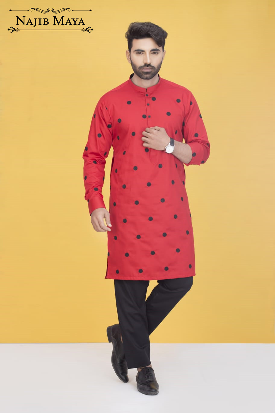 Red Dotted Kurta Pajama Main image