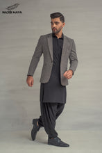 Load image into Gallery viewer, Grey Khaddar Casual Coat + Black Shalwar Kameez For Men&#39;s