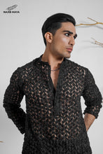 Load image into Gallery viewer, Black Stylish Net Kurta With Dhaka Pajama For Men&#39;s