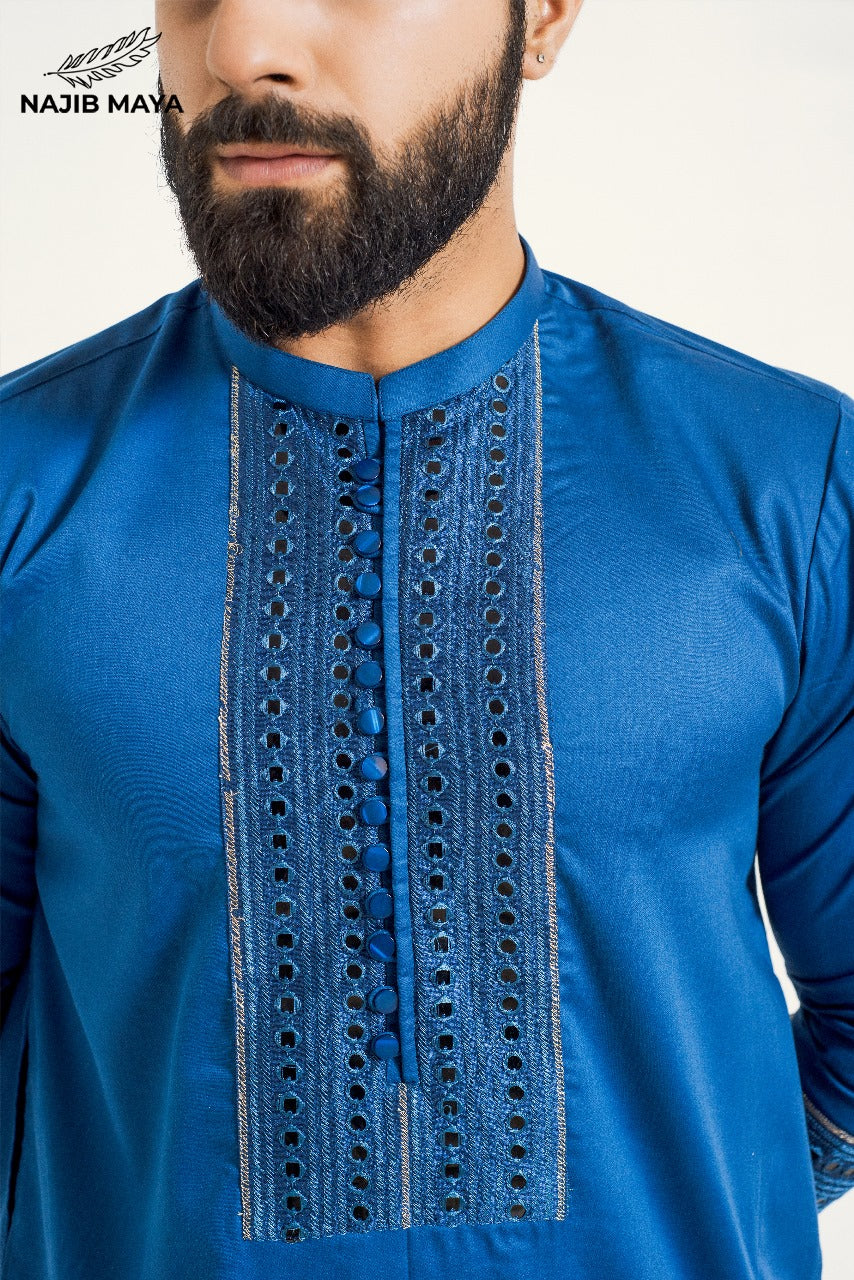 Till Blue Stylish Kurta Pajama + Shawl For Men's