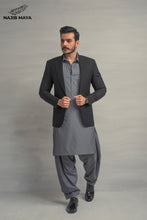 Load image into Gallery viewer, Black Elegant Casual Coat + Grey Shalwar Kameez For Men&#39;s