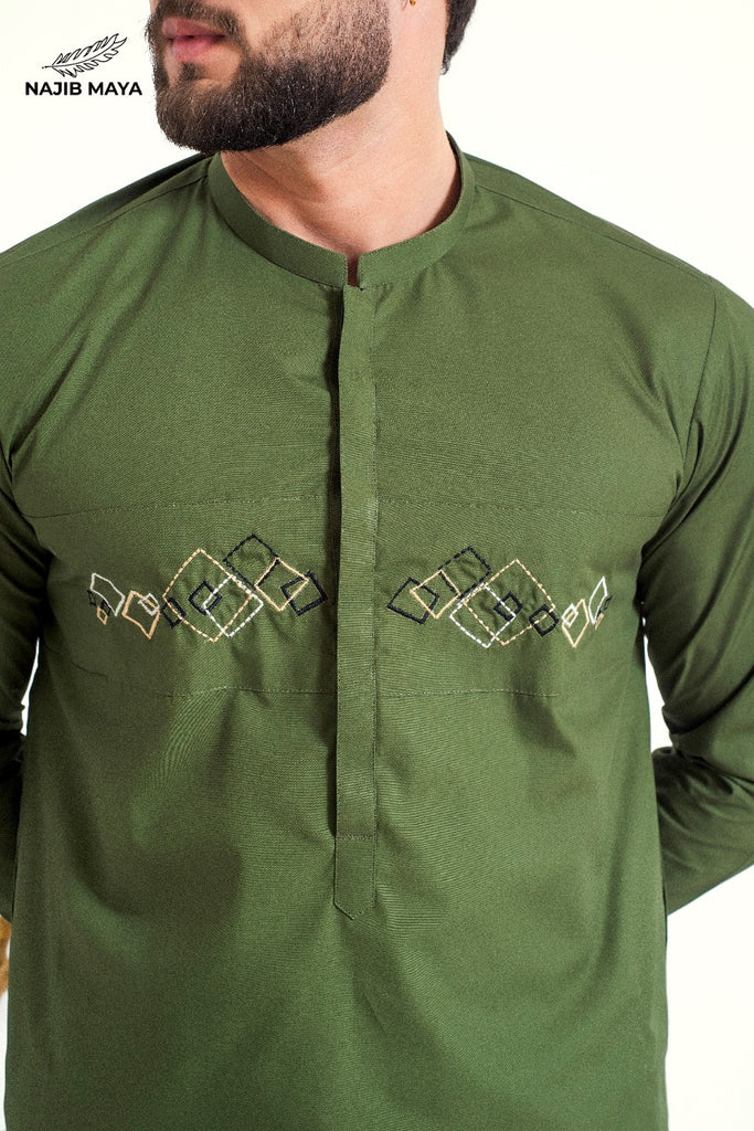 Green Front Embroidery  Kurta Pajama For Men's