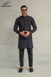 Black Embroidery Waistcoat + Black Kurta Pajama For Men's