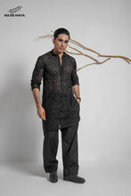 Load image into Gallery viewer, Black Stylish Net Kurta With Dhaka Pajama For Men&#39;s