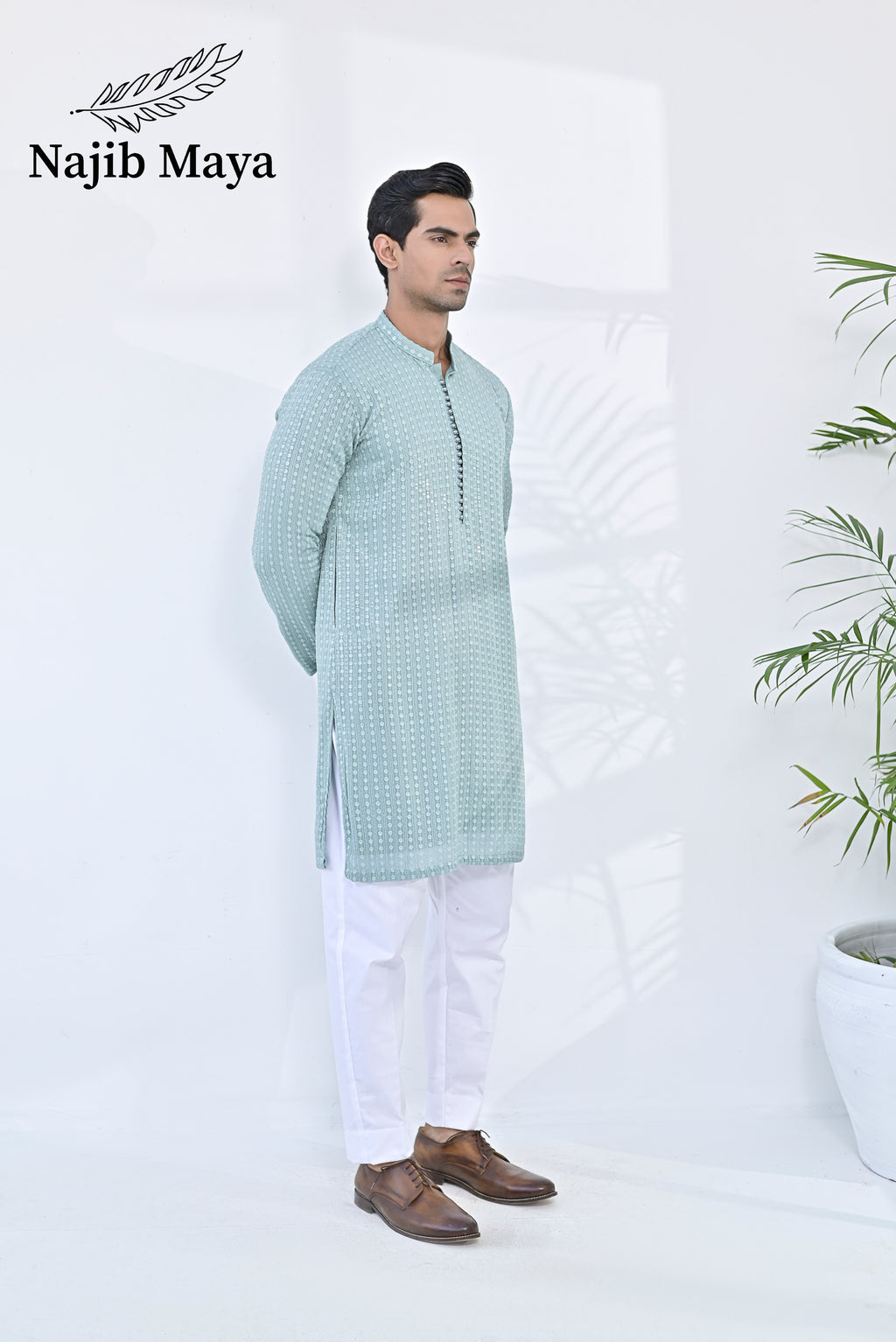 Sea Green Embroidered Kurta Pajama For Men's