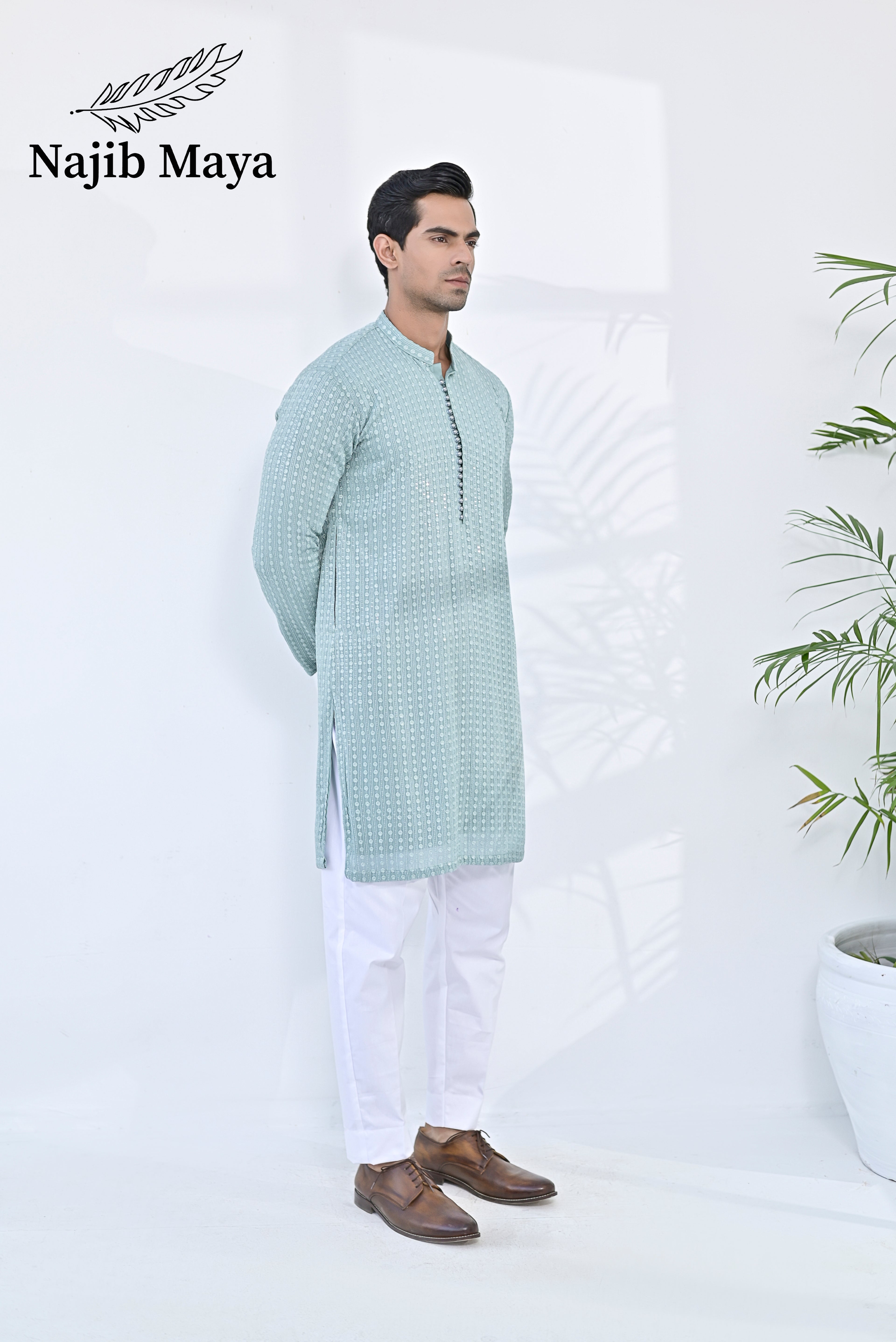 Sea Green Embroidered Kurta Pajama For Men's