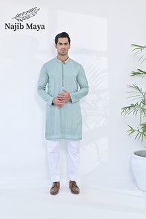 Sea Green Embroidered Kurta Pajama For Men's