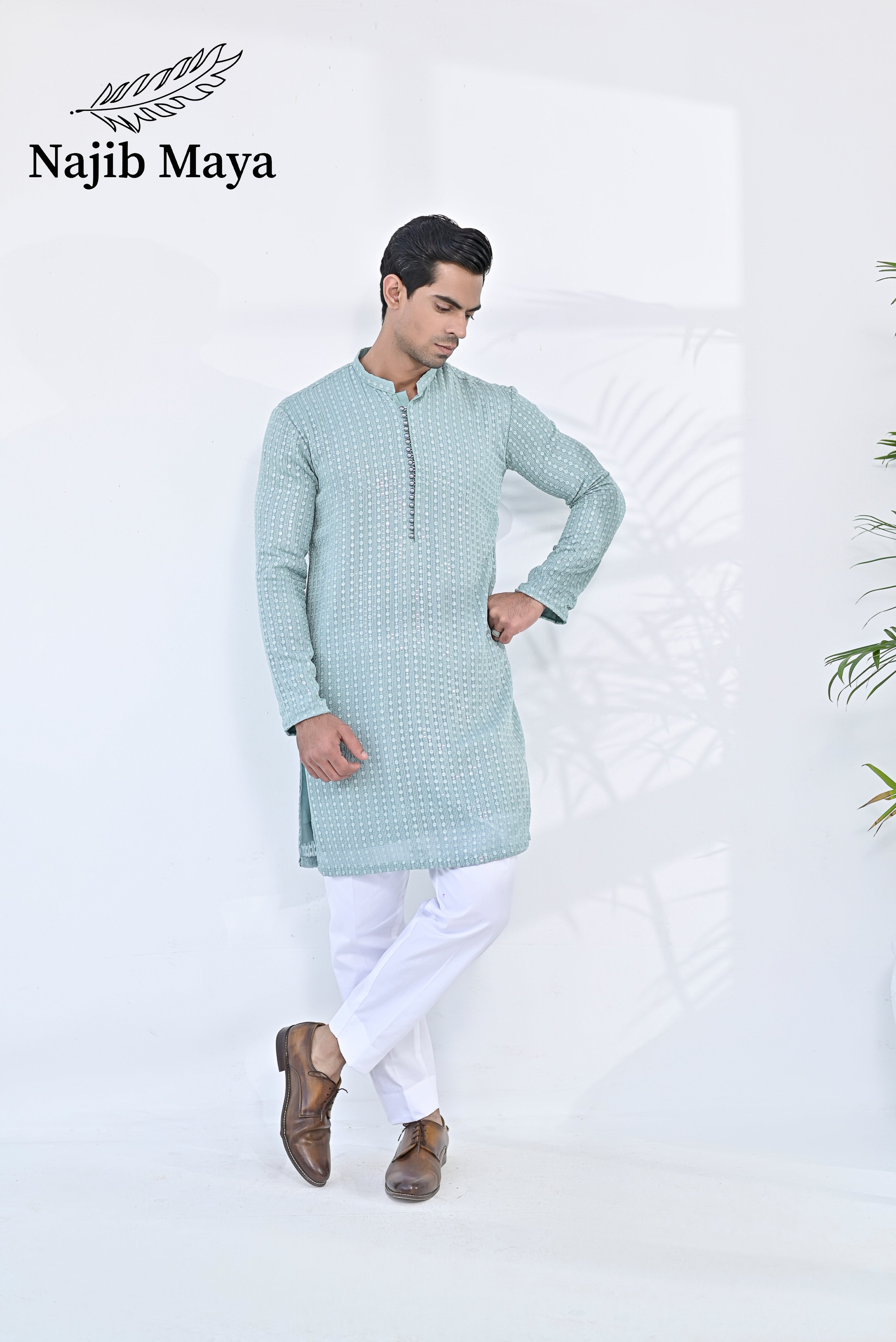 Sea Green Embroidered Kurta Pajama For Men's