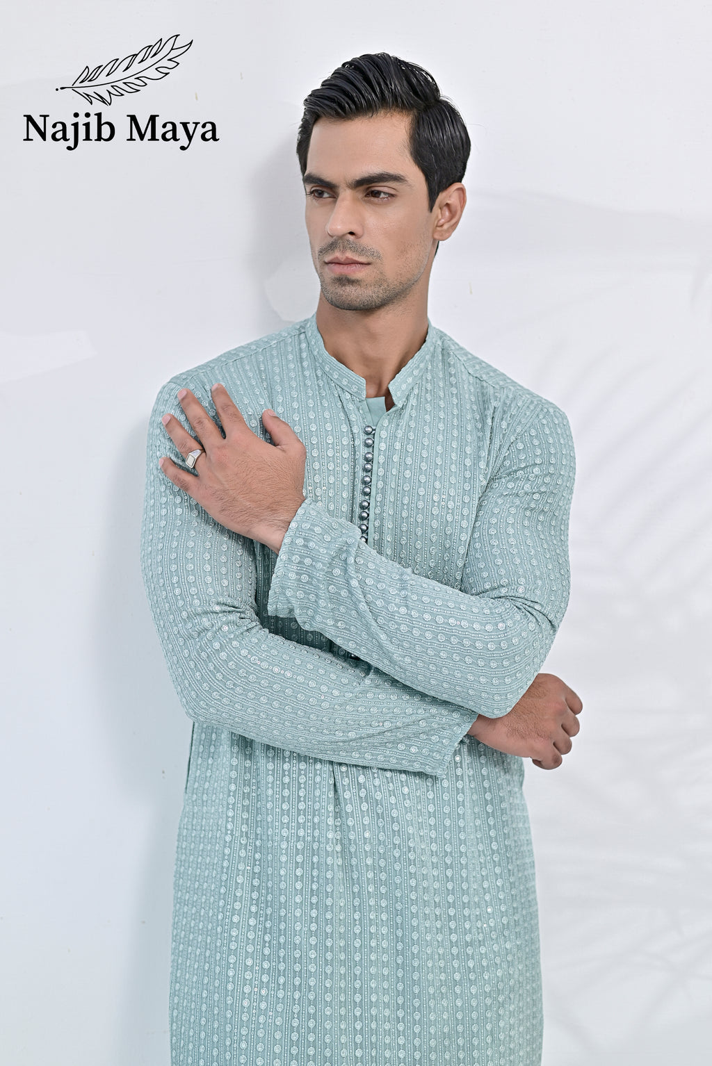 Sea Green Embroidered Kurta Pajama For Men's