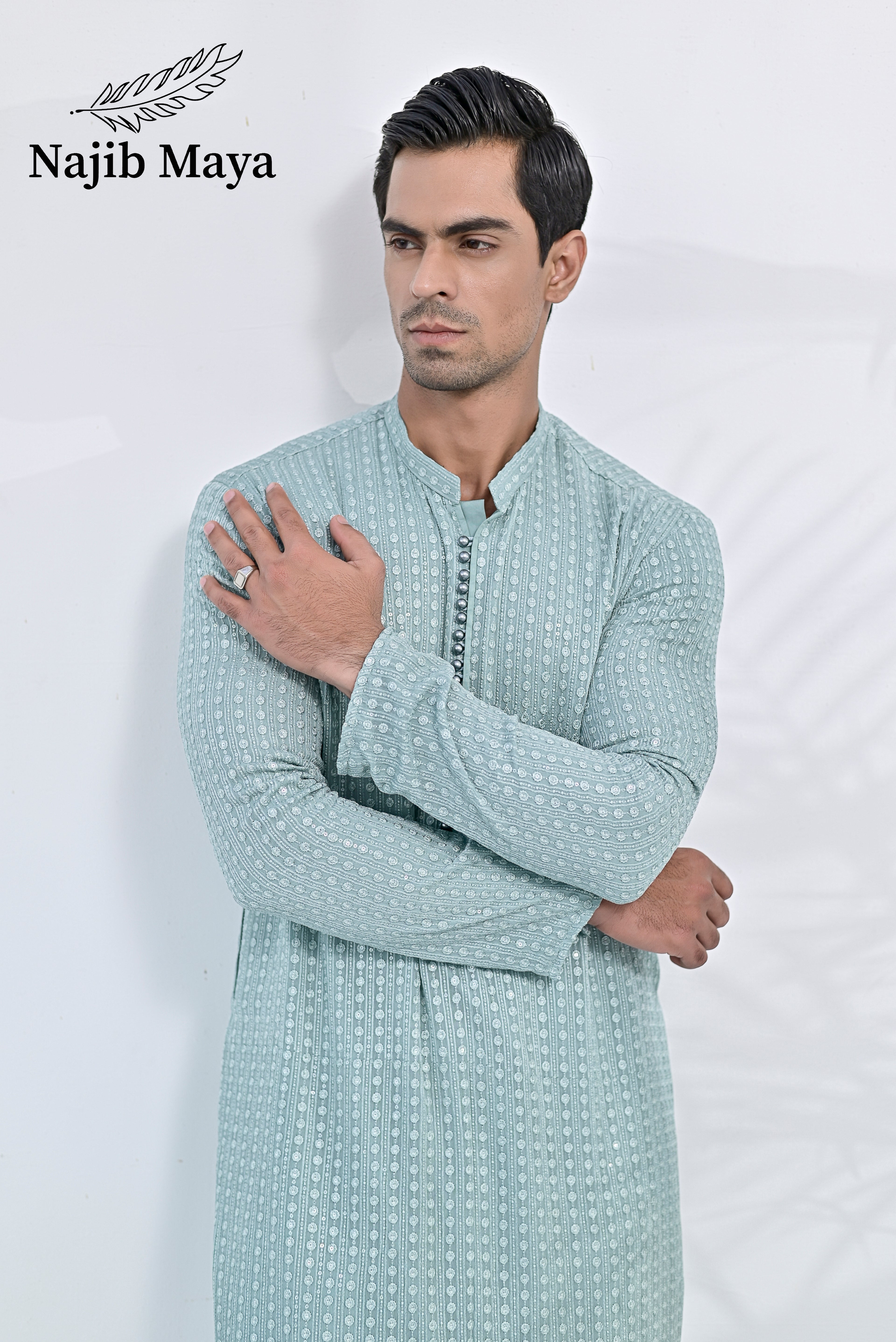Sea Green Embroidered Kurta Pajama For Men's