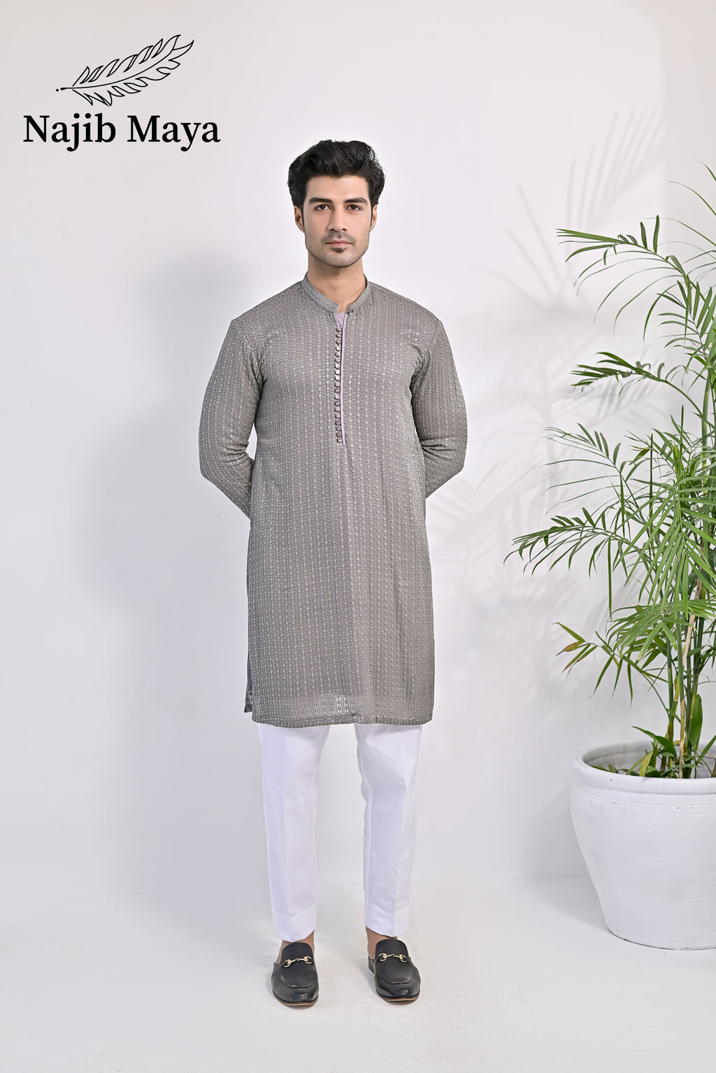 Grey Embroidered Kurta Pajama For Men's