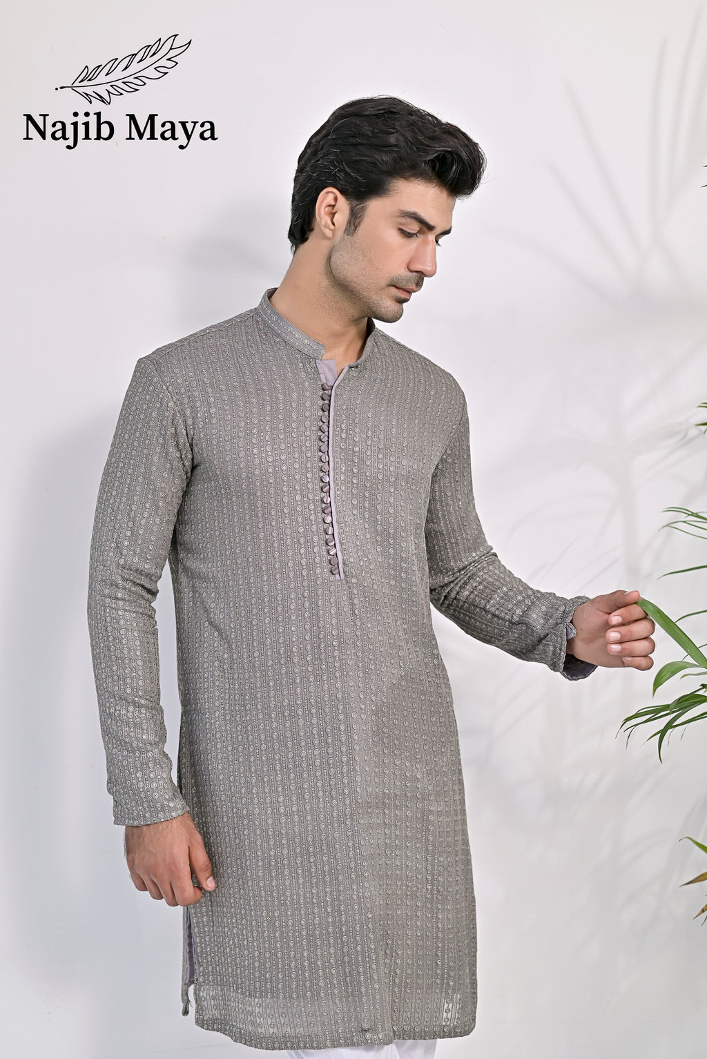 Grey Embroidered Kurta Pajama For Men's