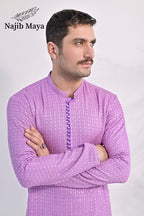 Purple Embroidered Kurta Pajama For Men's