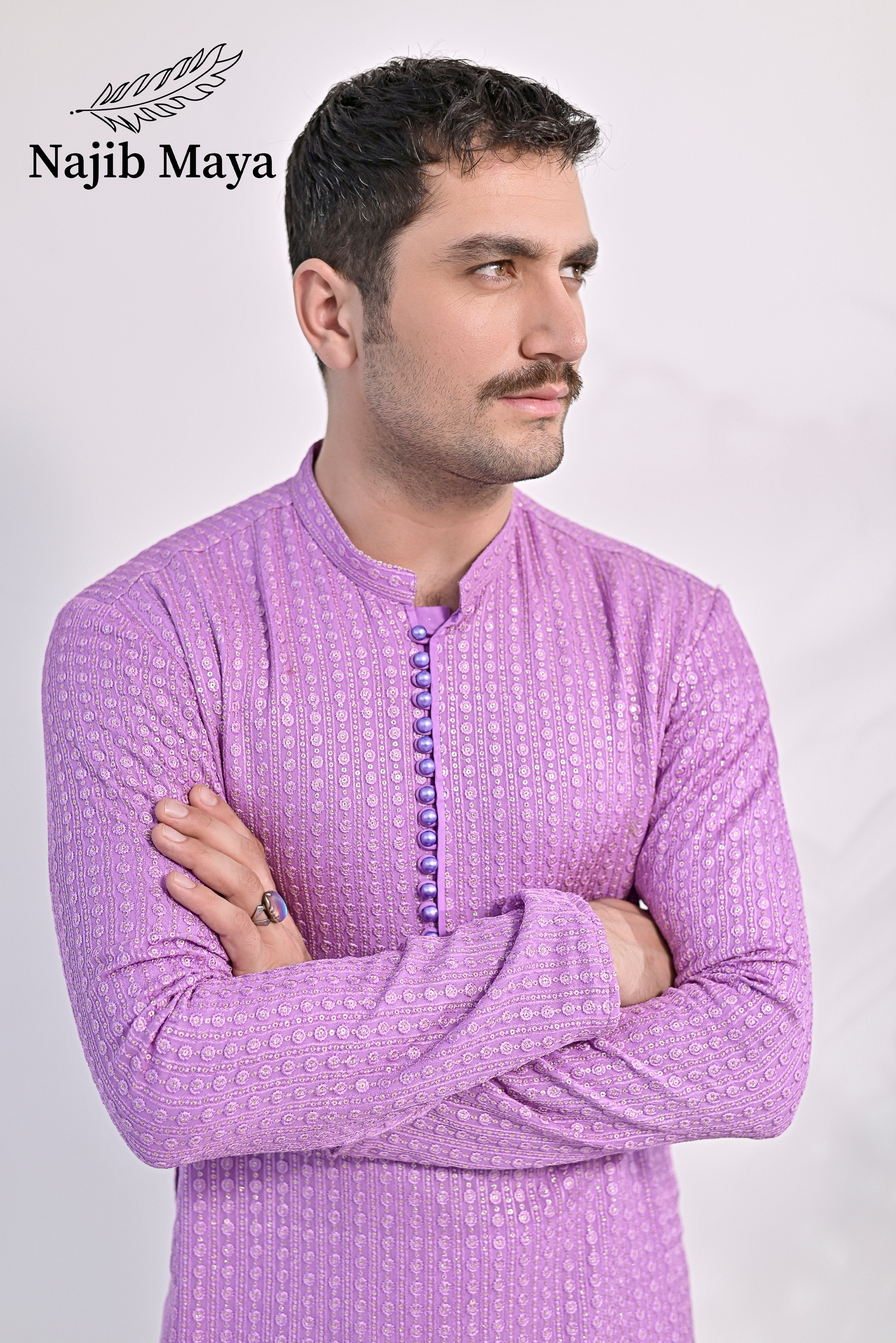 Purple Embroidered Kurta Pajama For Men's