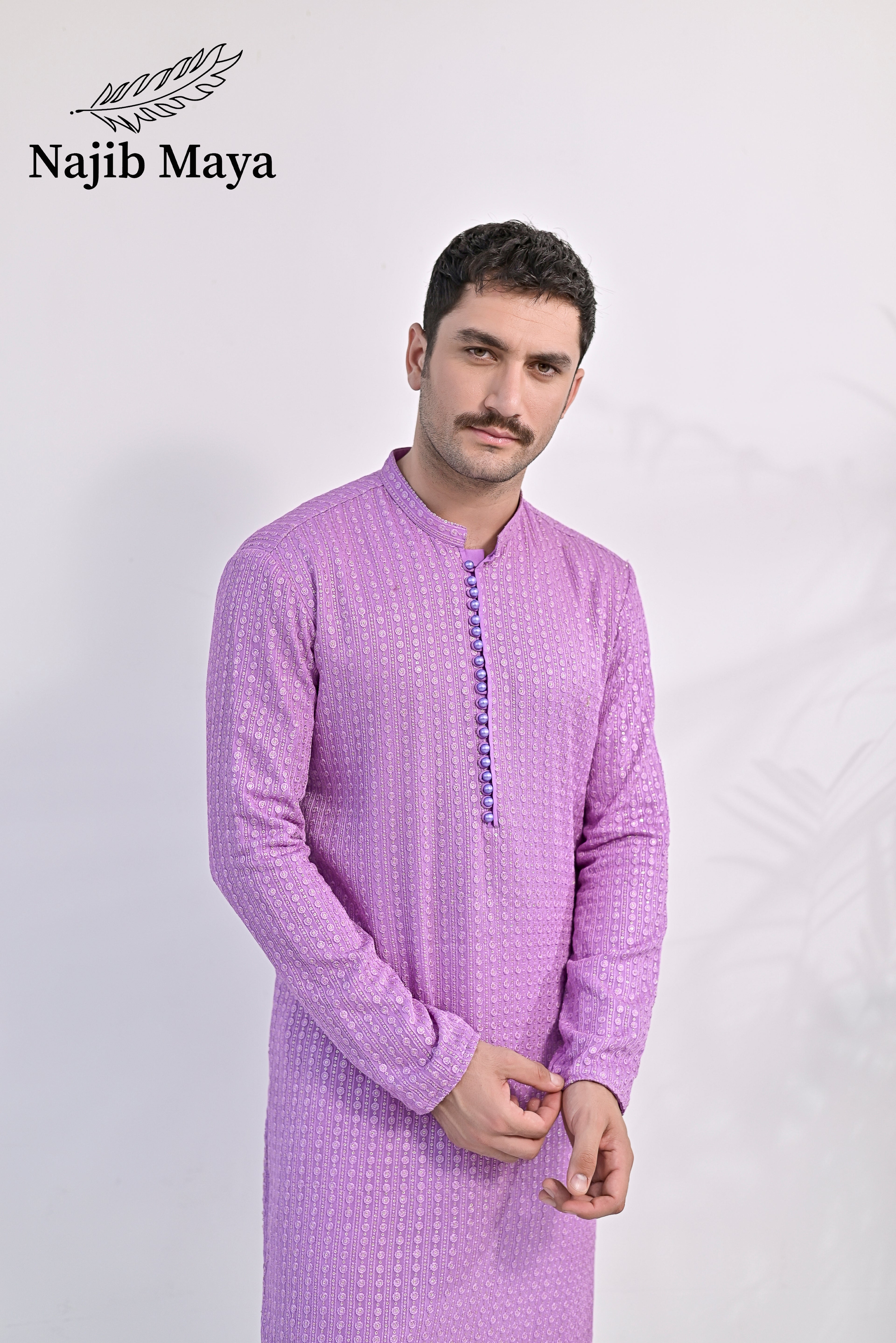 Purple Embroidered Kurta Pajama For Men's