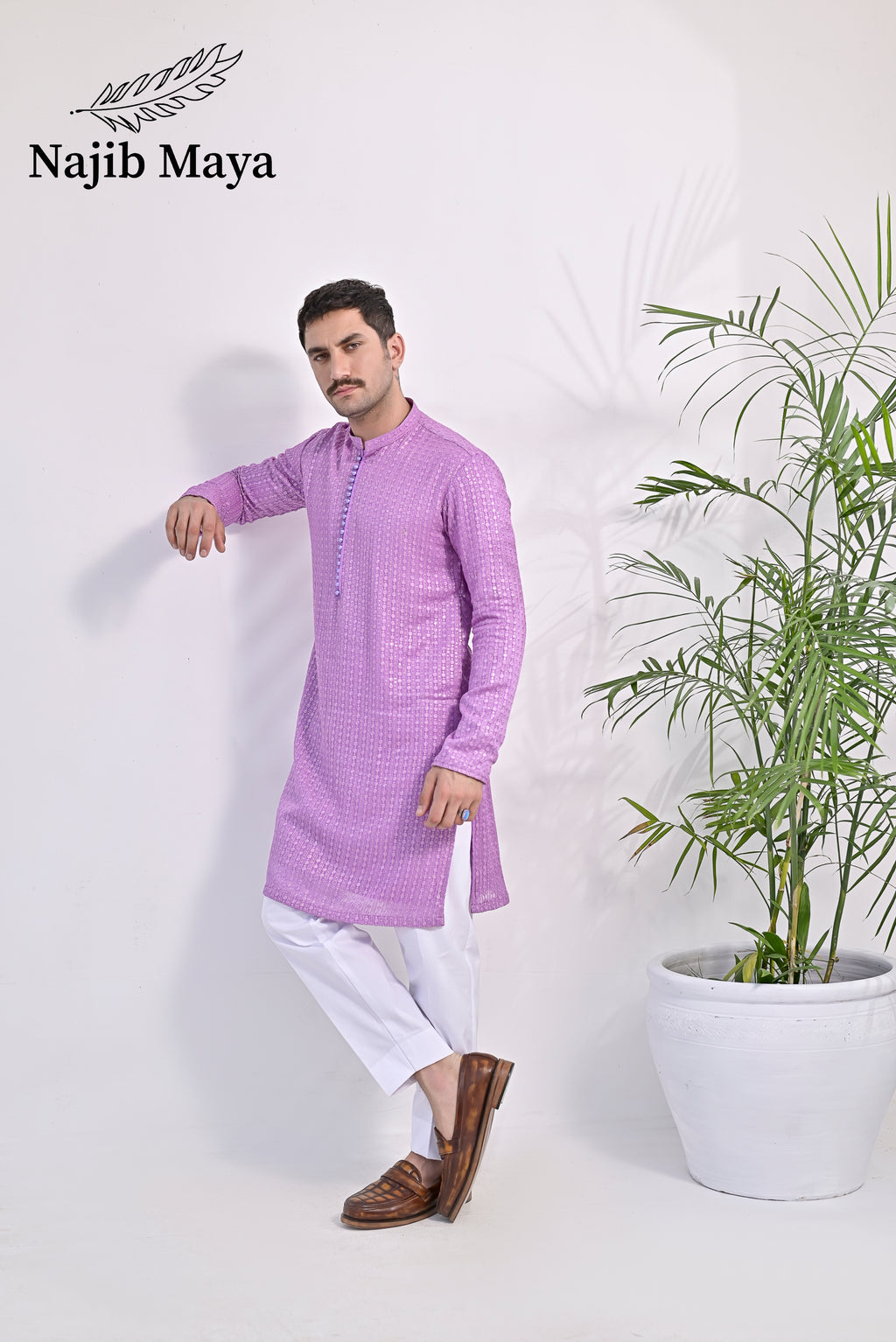 Purple Embroidered Kurta Pajama For Men's