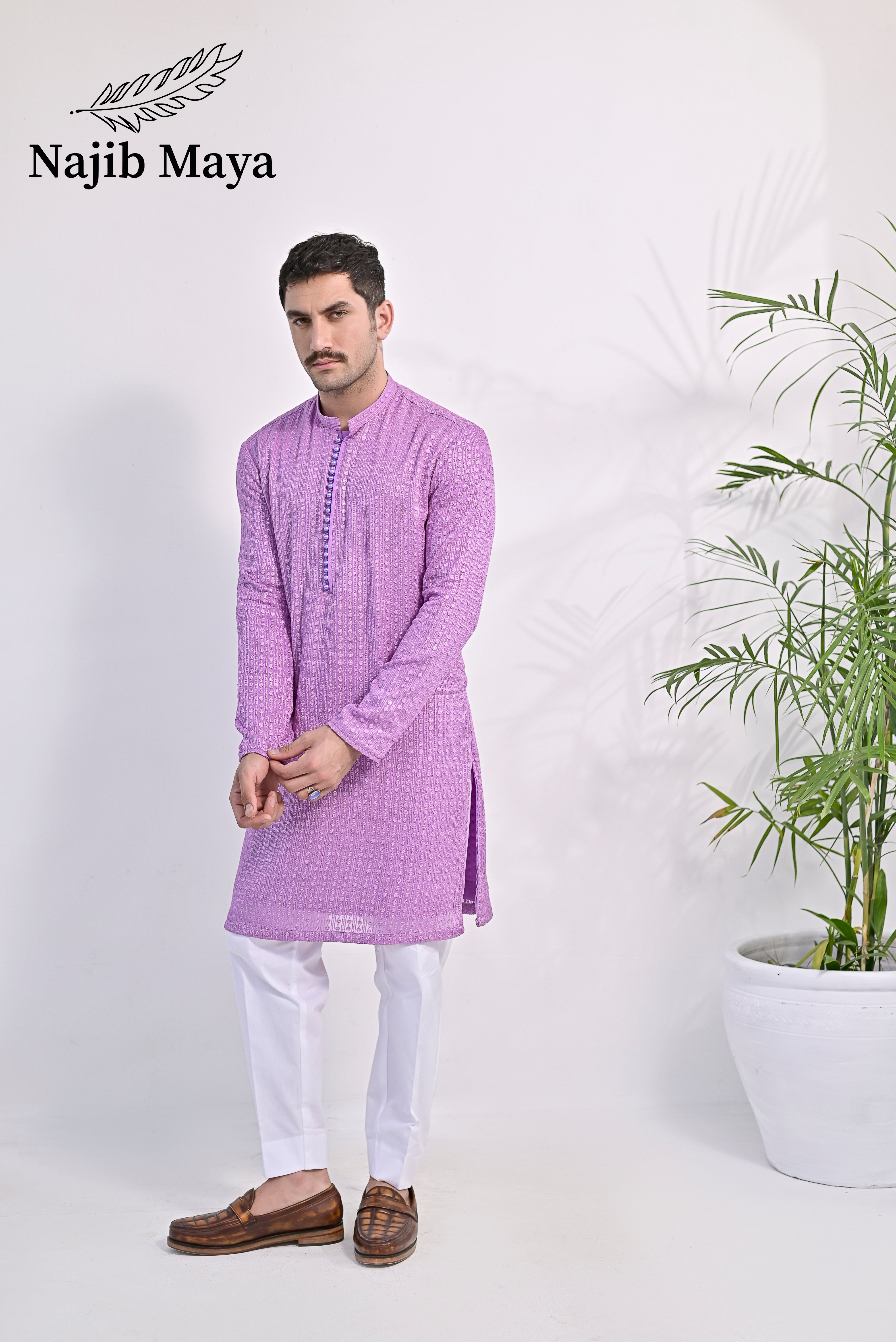 Purple Embroidered Kurta Pajama For Men's Main image