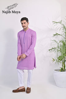 Purple Embroidered Kurta Pajama For Men's