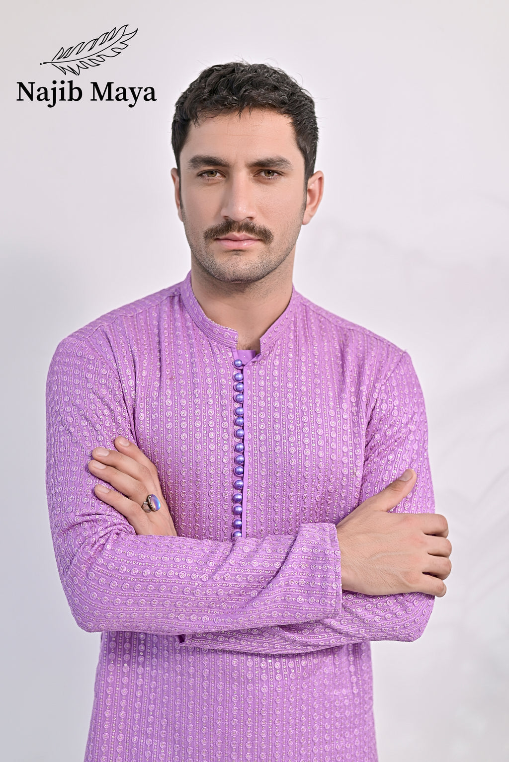 Purple Embroidered Kurta Pajama For Men's