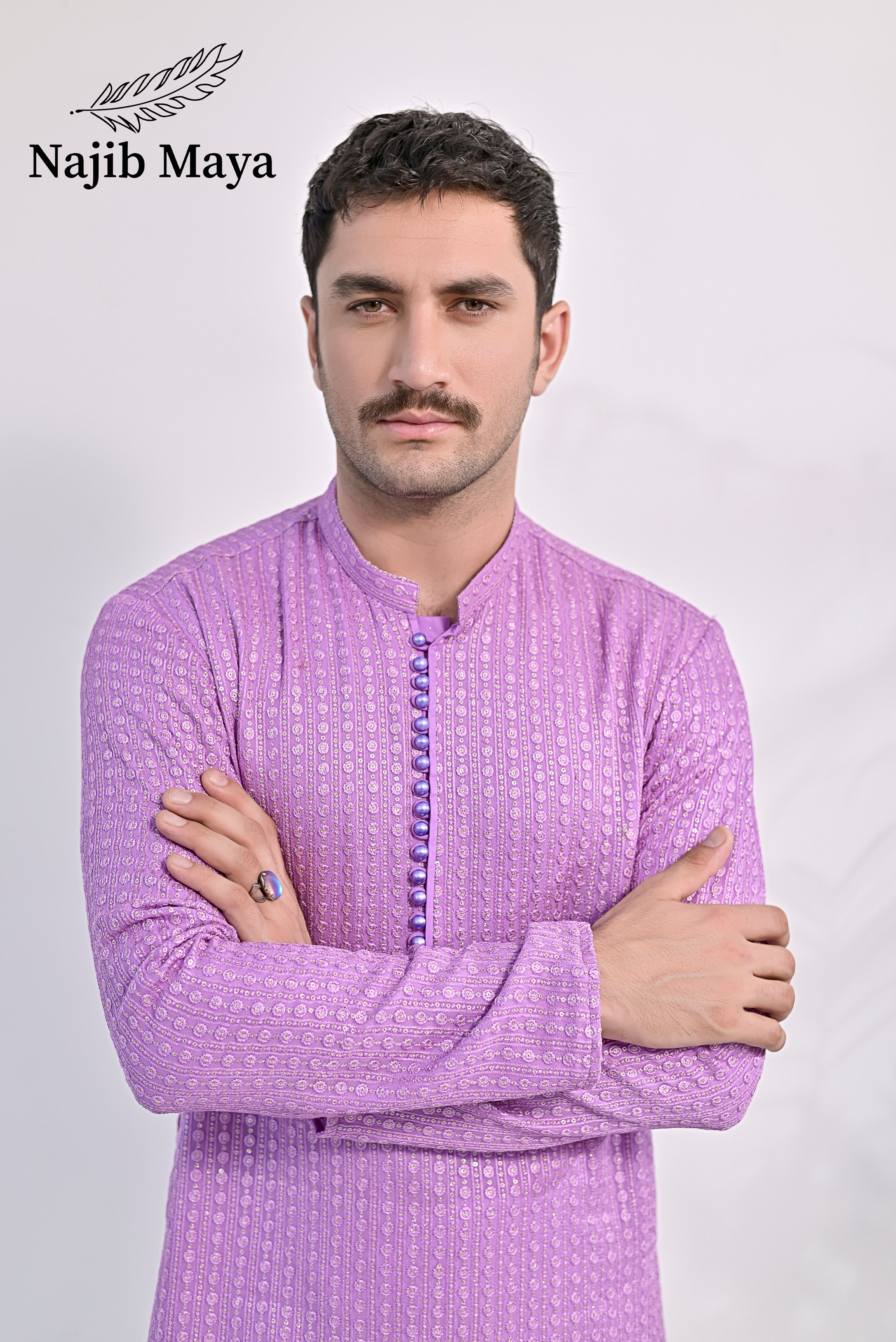 Purple Embroidered Kurta Pajama For Men's