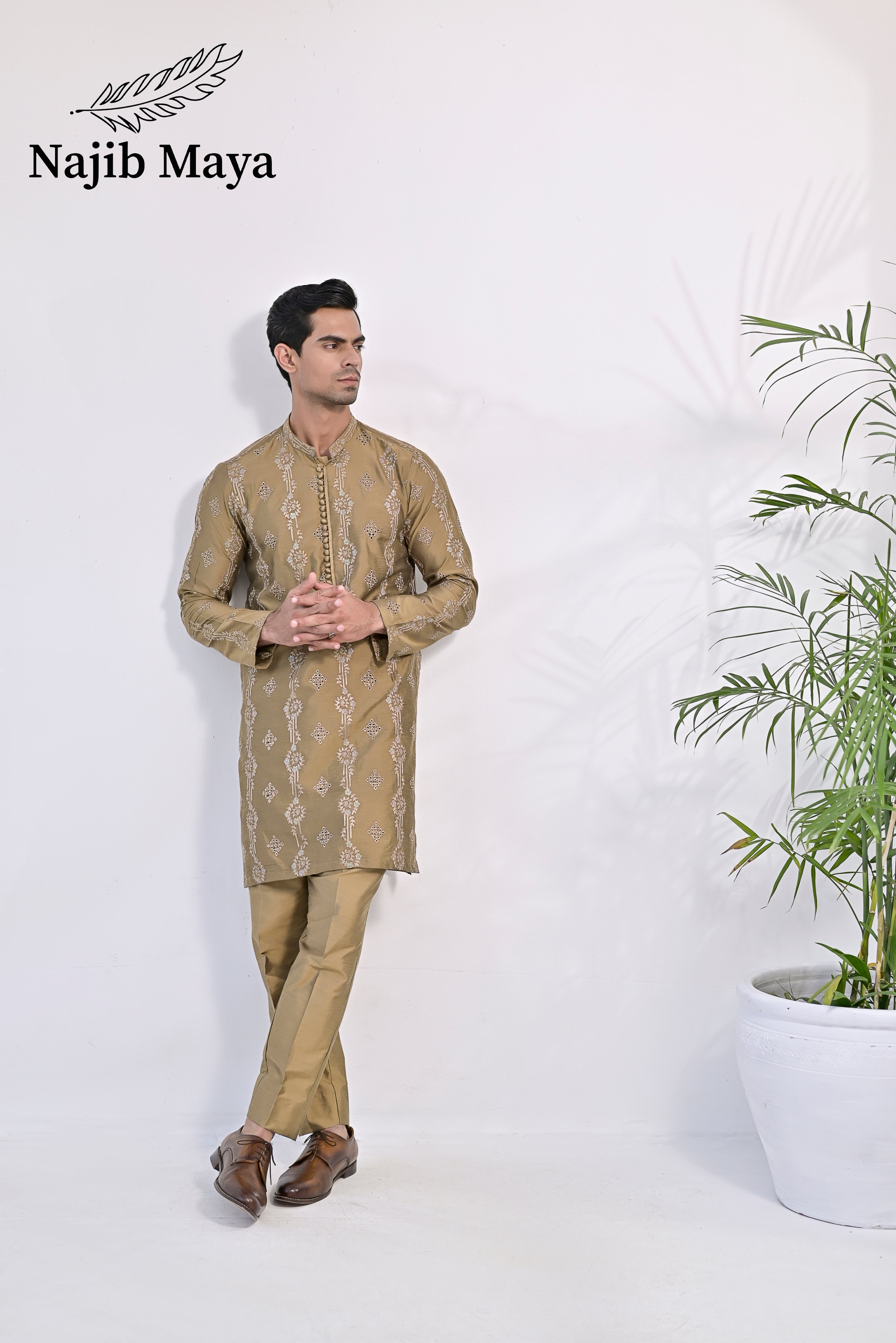 Mate Gold Embroidered Kurta Pajama For Men's Main image