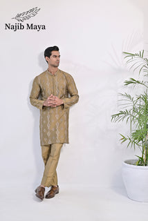 Mate Gold Embroidered Kurta Pajama For Men's
