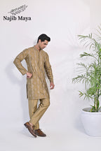 Mate Gold Embroidered Kurta Pajama For Men's