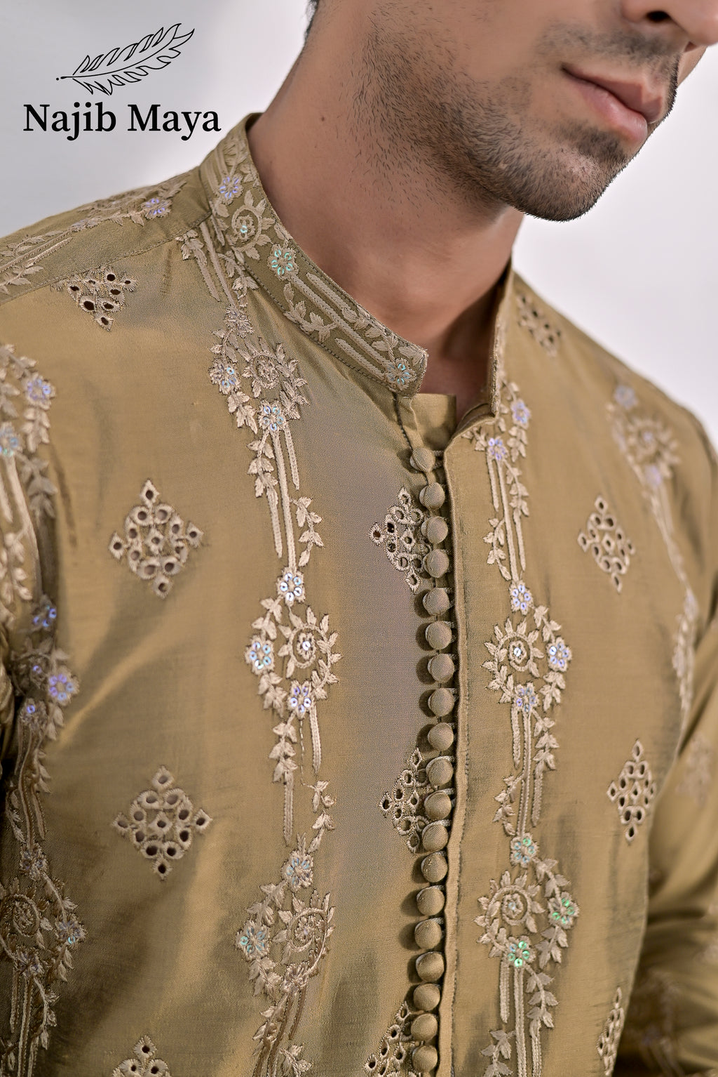 Mate Gold Embroidered Kurta Pajama For Men's