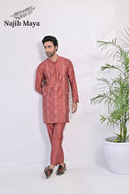 Onion Pink Embroidered Kurta Pajama For Men's