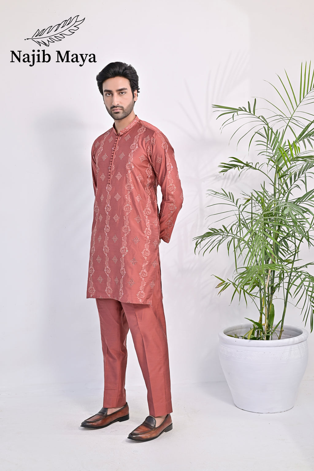 Onion Pink Embroidered Kurta Pajama For Men's