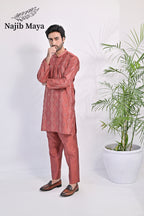 Onion Pink Embroidered Kurta Pajama For Men's