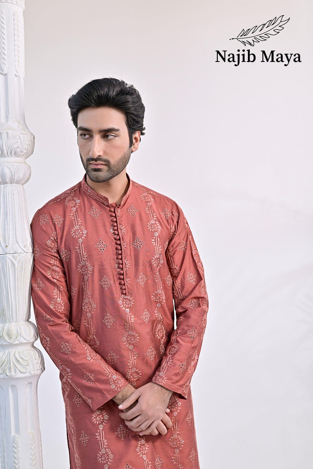 Onion Pink Embroidered Kurta Pajama For Men's