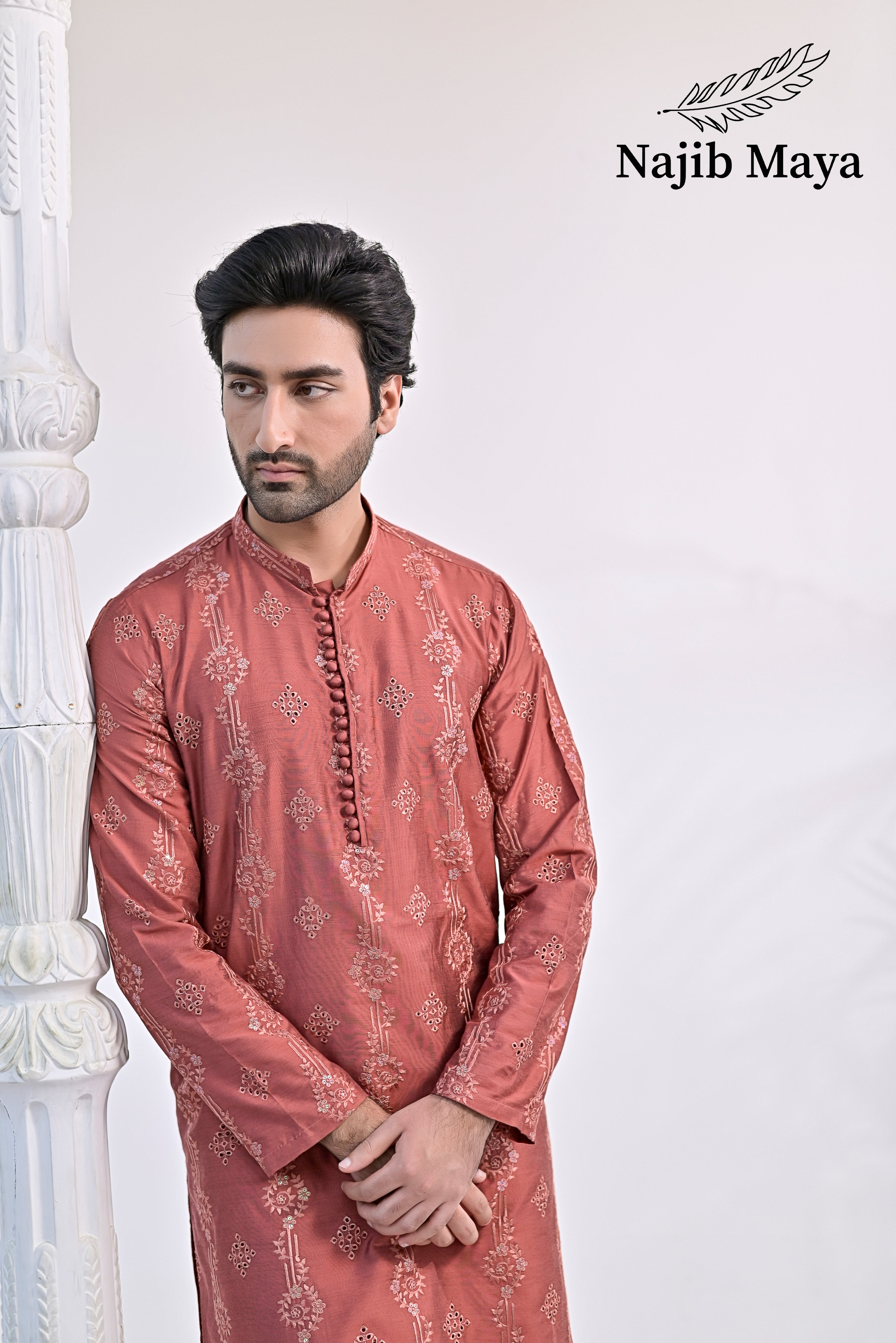 Onion Pink Embroidered Kurta Pajama For Men's