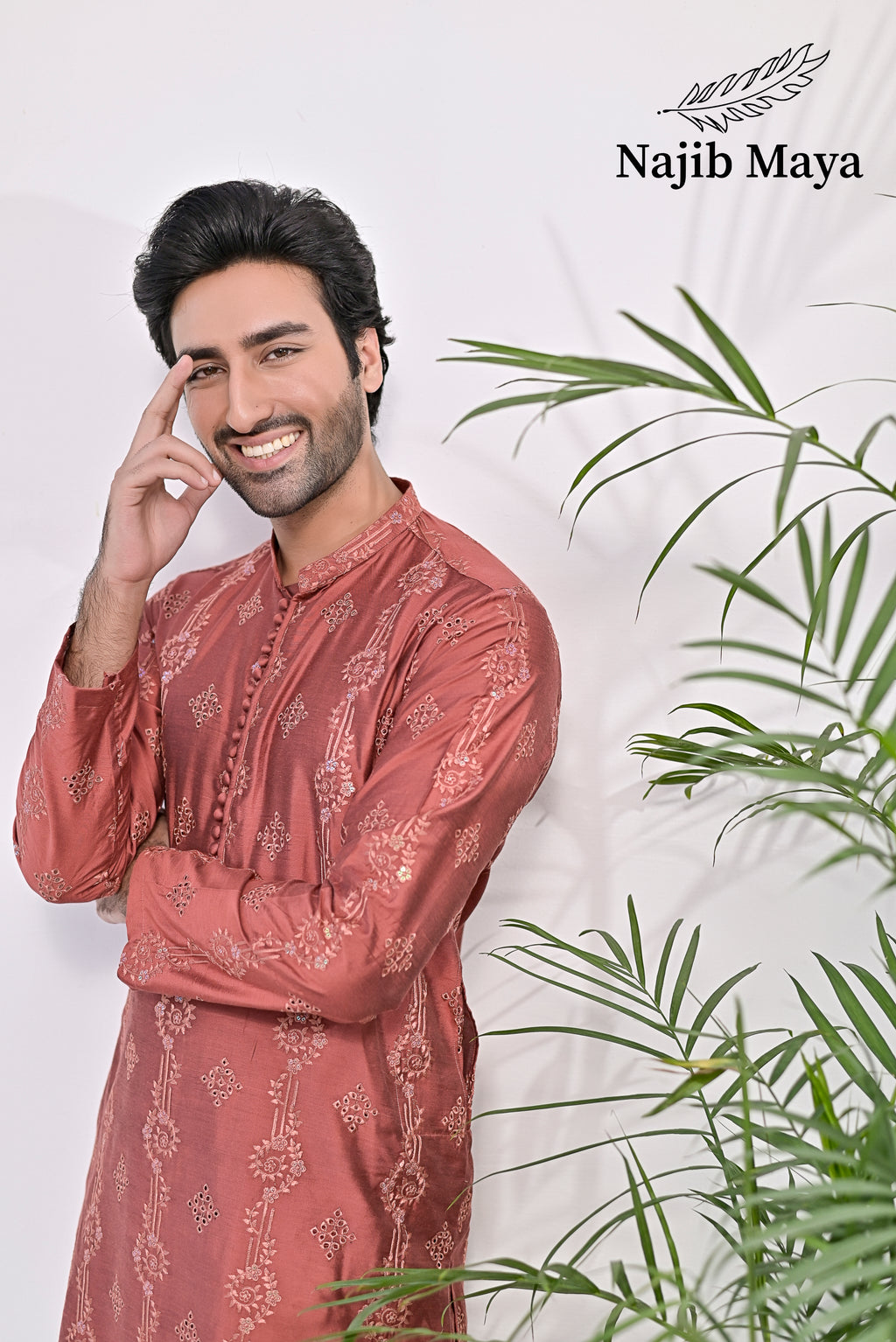 Onion Pink Embroidered Kurta Pajama For Men's