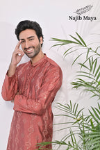 Onion Pink Embroidered Kurta Pajama For Men's