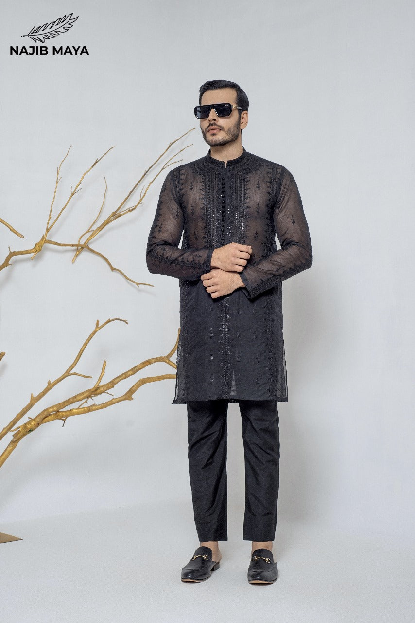 Black Stylish Embroidery Kurta Pajama For Men's