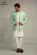 Load image into Gallery viewer, Powder Green Embroidery Prince Coat + White Kurta Pajama For Men&#39;s