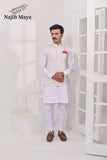 White Embroidery Waist Coat & White Kurta Pajama For Men's