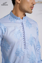 Ice Blue Fully Embroidery  Kurta Pajama For Men's
