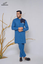 Blue Embroidered Logo Kurta Pajama For Men's