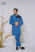 Load image into Gallery viewer, Blue Embroidered Logo Kurta Pajama For Men&#39;s