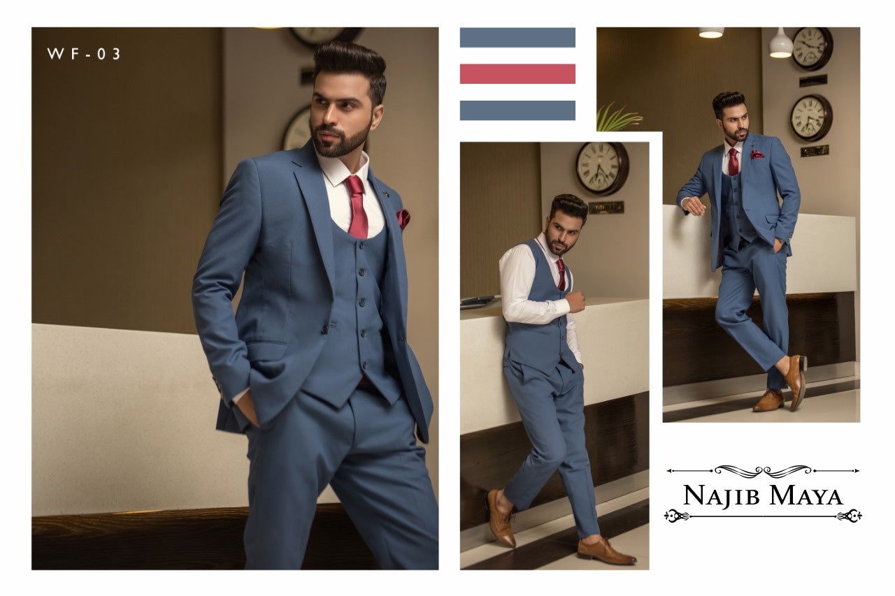 Bluish 3 Piece Suit For Men's Main image