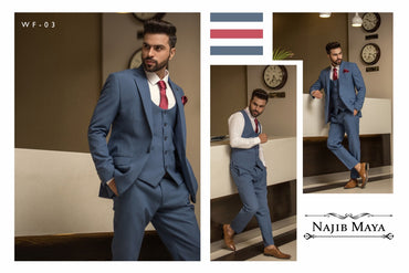 Bluish 3 Piece Suit For Men's
