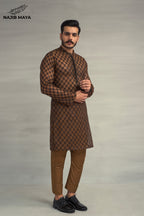 Brown Black Embroiderey Sequence Kurta Pajama For Men's