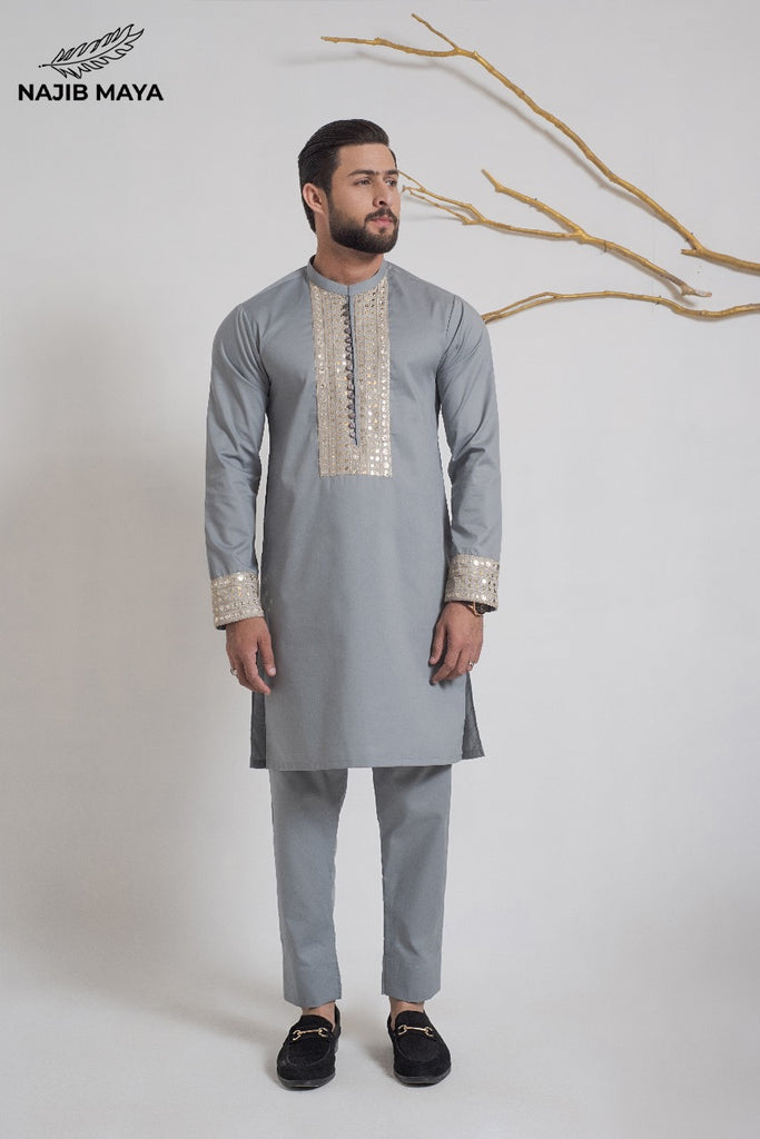 Grey Stylish Kurta Pajama + Shawl For Men's