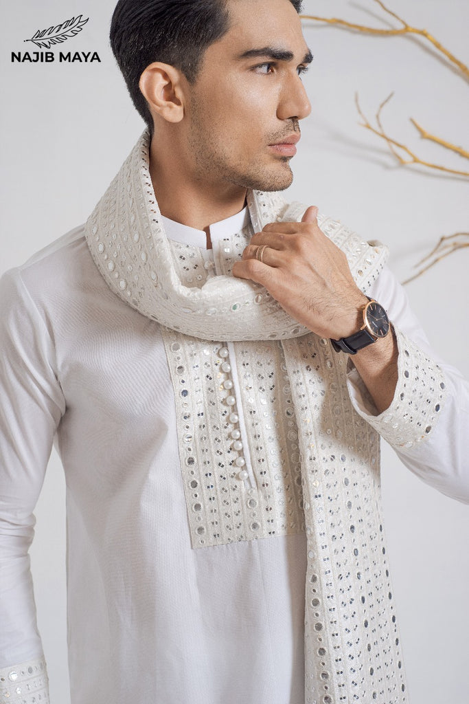 White Stylish Kurta Pajama + Shawl For Men's