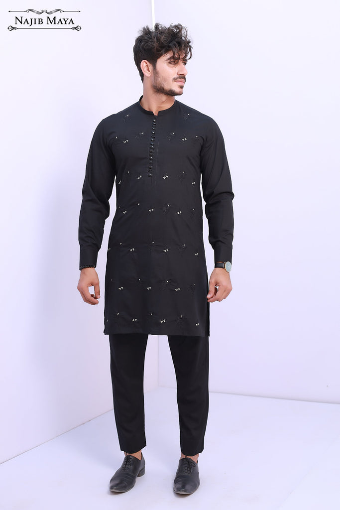 Black Embroidery Kurta Pajama For Men's