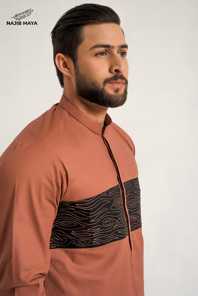 Peach Front Embroidery Kurta Pajama For Men's